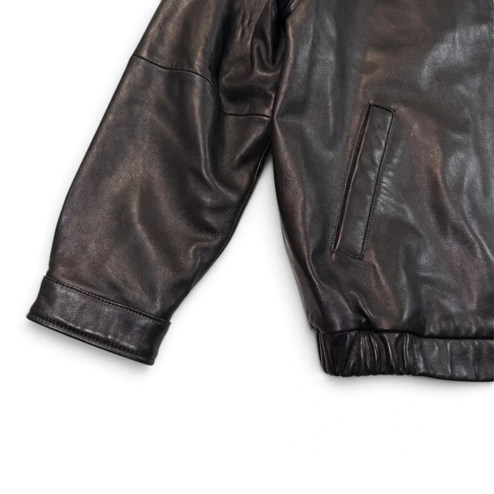 Jos A Bank Mens Black Genuine Leather Bomber Jacket Full Zip Coat Large
